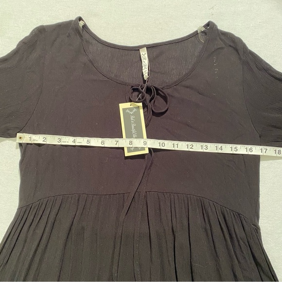 R n B NWT Black Baby Doll Peasant Boho Dress Bell Sleeves Crochet, Size M - Picture 13 of 15